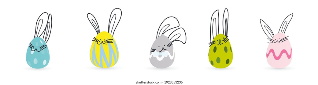 Easter rabbits isolated stock vector illustration set