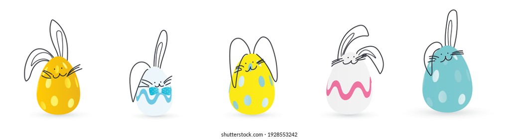 Easter rabbits isolated stock vector illustration set