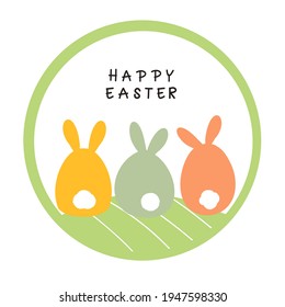 Easter rabbits on circle sign vector illustration.