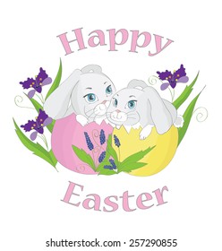 Easter rabbits on white background