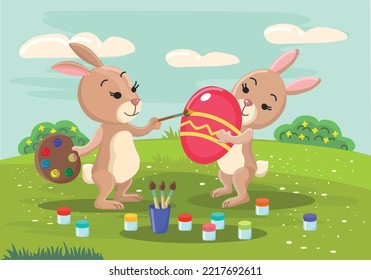 Ilustración vectorial de conejos pintados de Pascua