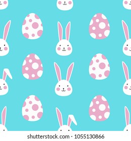 Easter rabbits seamless pattern. Vector background with cute bunny and egg.
