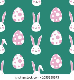Easter rabbits seamless pattern. Vector background with cute bunny and egg.
