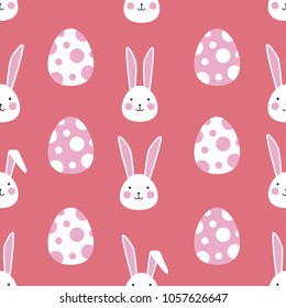 Easter rabbits seamless pattern. Vector background with cute bunny and egg.