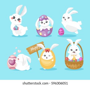 Easter rabbits set with Easter eggs