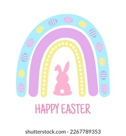 Easter rainbow with bunny. Happy Easter. Vector illustration. Good for posters, t shirts, postcards.