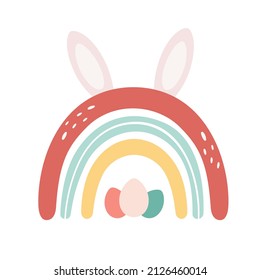 Easter rainbow with bunny's ears. Happy Easter. Hand drawn vector illustration
