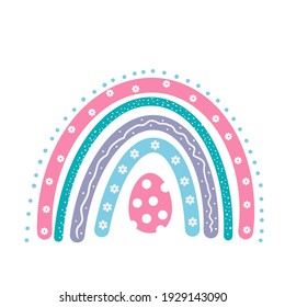 Easter Rainbow. Hand drawn cute boho clipart. Vector template for Easter banner, poster, flyer, greeting card, t-shirt, etc.