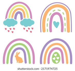 Easter rainbow vectors. Cute easter designs.