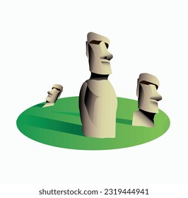 Easter (Rapa Nui) island ancient architecture. Large stone idols (Moai). Vector 3d illustration