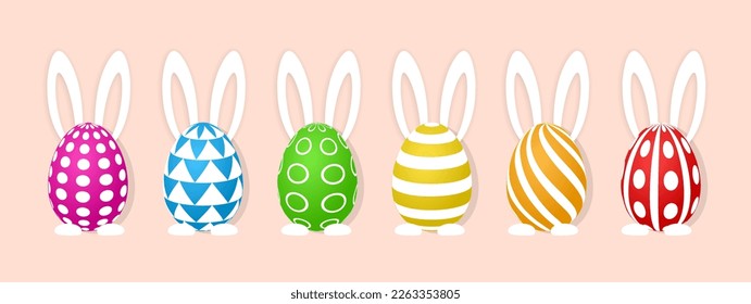 Huevo realista de Pascua con conejito. 3.d huevo de éster, concepto de ilustración del vector