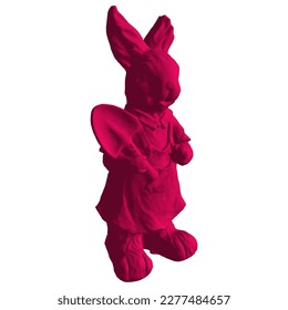 Easter Red Bunny Rabbit Vector 01. Rabbit With Work Clothes And Shovel. Bunny Toy  For Children. Illustration Isolated On White Background.