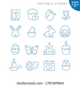 Easter related icons. Editable stroke. Thin vector icon set