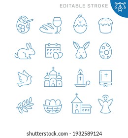 Easter related icons. Editable stroke. Thin vector icon set