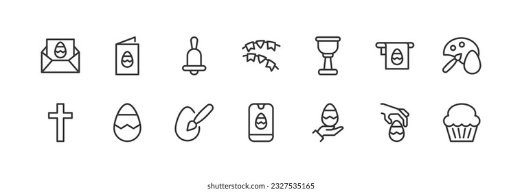 easter related line icons. Vector linear object set. 24x24 Pixel Perfect with editable stroke