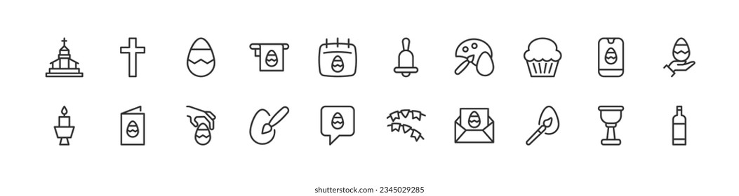 easter related line icons. Vector linear object set. 24x24 Pixel Perfect with editable stroke