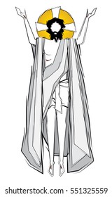 Easter Resurrection of Jesus Christ - the risen Lord, abstract artistic religious Easter illustration. Drawing style digital sketch design.