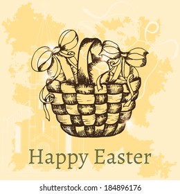 easter retro hand drawn design card Vector illustration can be used for website background and greeting cards or cover decoration
