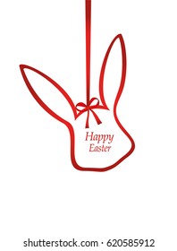 Easter ribbon bunny. Red bow. Greeting card or invitation for a holiday. Empty place for text or advertising. Vector