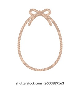 Easter rope frame with bow. Isolated cute egg-shaped string line with brown color border for cards, invitations, banners, labels, gift tags, and more.
