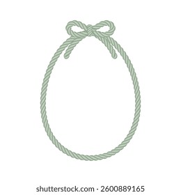Easter rope frame with bow. Isolated cute egg-shaped string line with green color border for cards, invitations, banners, labels, gift tags, and more.