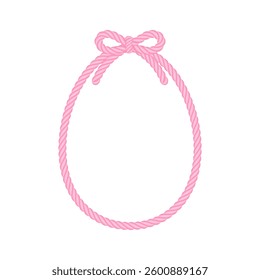 Easter rope frame with bow. Isolated cute egg-shaped string line with pink color border for cards, invitations, banners, labels, gift tags, and more.