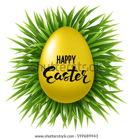 Easter round banner background template with beautiful colorful spring flowers, eggs and handdrawn Lettering