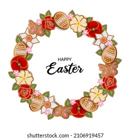 easter round  frame with gingerbread cookies vector