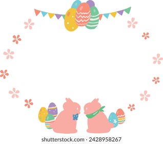 Easter round frame hand-drawn illustration of rabbit and eggs
