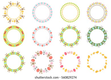 Easter round frame for your text set. Isolated on white background. Vector illustration