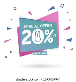 Easter Sale 20% off, banner design template, discount tag, special offer, vector illustration