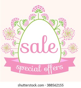 Easter sale. Sale .Easter sale background with egg and spring flower. Vector illustration