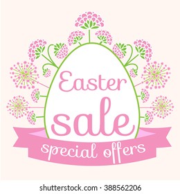 Easter sale. Sale .Easter sale background with egg and spring flower. Vector illustration