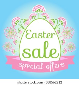 Easter sale. Sale .Easter sale background with egg and spring flower. Vector illustration