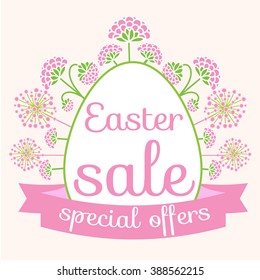 Easter sale. Sale .Easter sale background with egg and spring flower. Vector illustration
