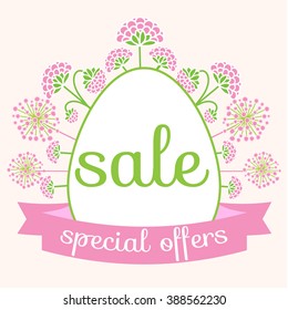 Easter sale. Sale .Easter sale background with egg and spring flower. Vector illustration