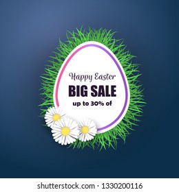 Easter sale background with eggs and spring flower. Vector illustration