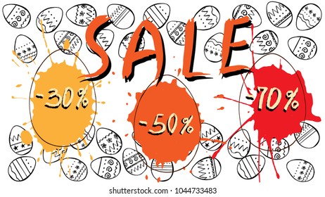 Easter Sale background poster with eggs and discounts percentage. Vector illustration