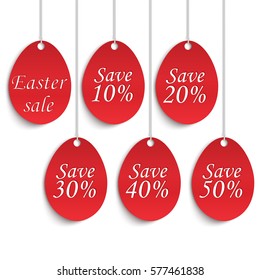 Easter Sale background poster with eggs and discounts percentage.