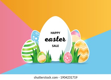 easter sale banner background with beautiful colorful eggs. Vector illustration. banner web banner design.