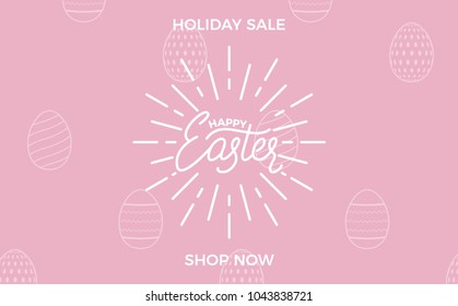 Easter. Easter sale banner background with lettering label and holiday eggs pattern
