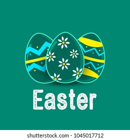 Easter sale banner background template with beautiful colorful spring flowers and eggs. Vector illustration.