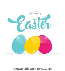 Easter sale banner background template with beautiful colorful spring flowers and eggs. Vector illustration.