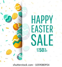 	
Easter sale banner background template with modern colorful spring flowers and eggs.