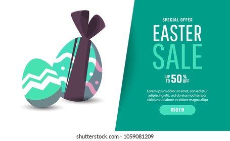 	
Easter sale banner background template with modern colorful spring flowers and eggs.