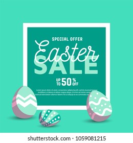 	
Easter sale banner background template with modern colorful spring flowers and eggs.