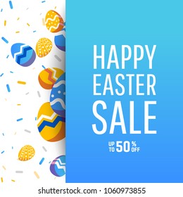Easter sale banner background template with modern colorful  eggs.