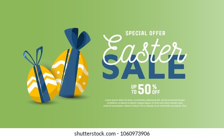 Easter sale banner background template with modern colorful  eggs.