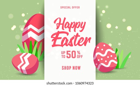 Easter sale banner background template with modern colorful  eggs.
