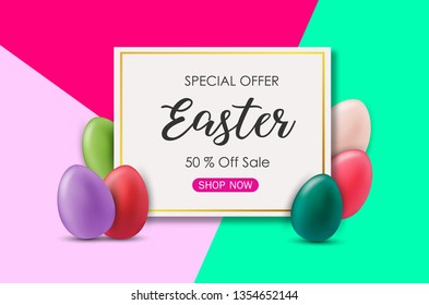 Easter sale banner background template with Colorful Eggs